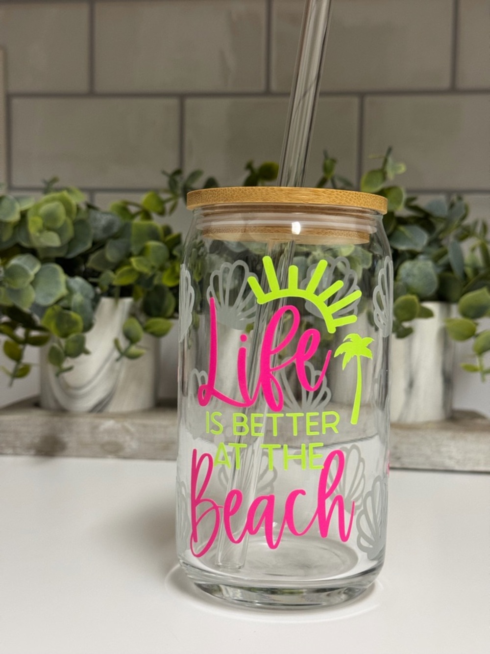 “Life is Better at the Beach” 16oz Glass Can Cup Color Changing